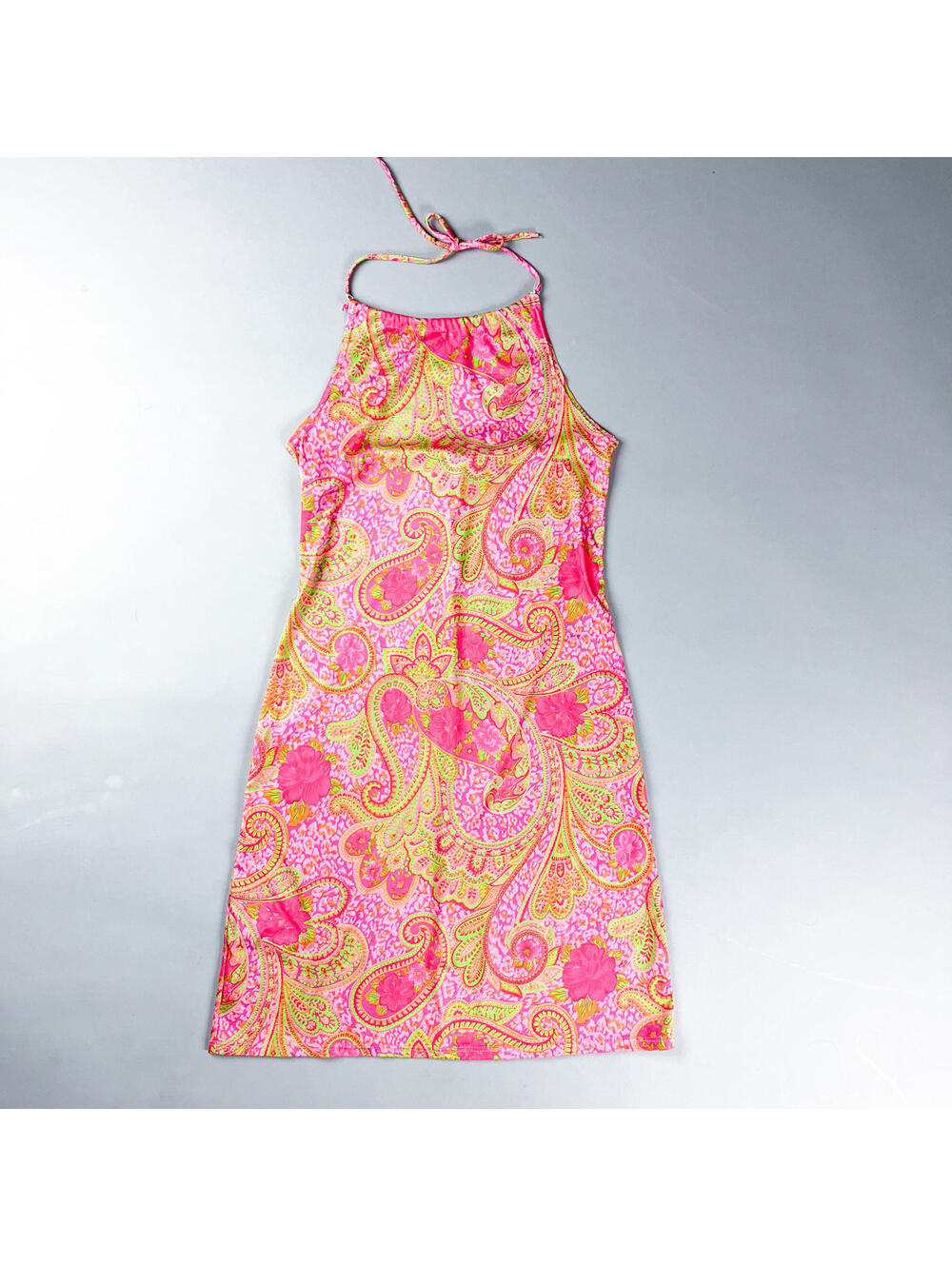 Y2K Pink Paisley Halter Neck Mini Dress